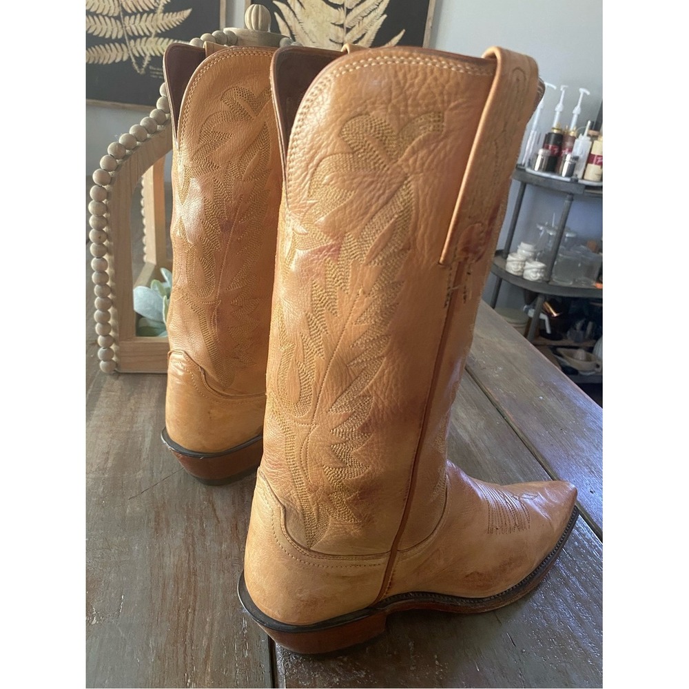Lucchese Savannah Mad Dog Goat Leather SnipToe Western Cowboy Boots Womens 9 Tan - Picture 10 of 13